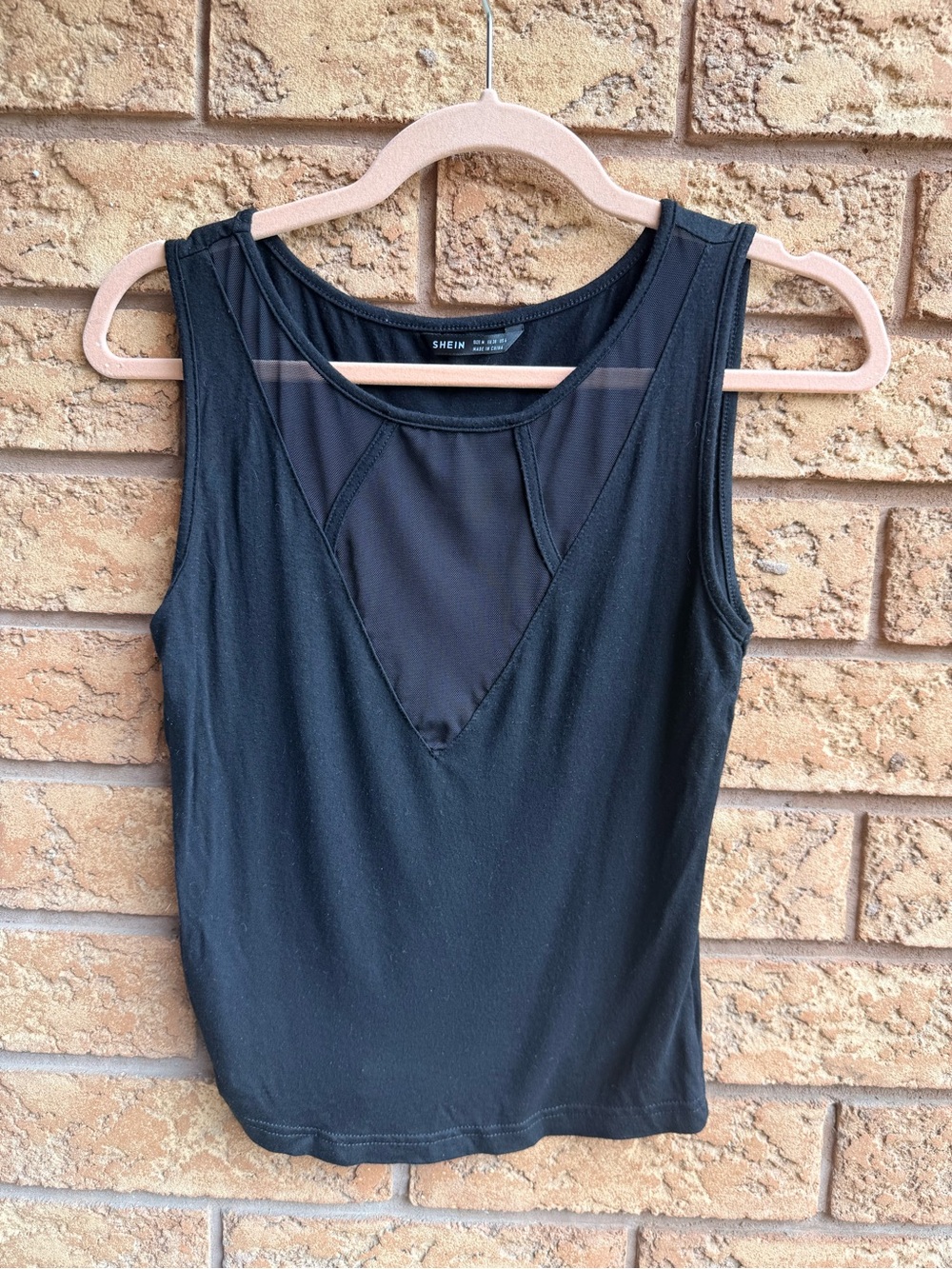 🌿10/$25 • SHEIN Black Sleeveless Mesh Inset Top